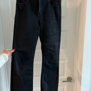 Abercrombie & Fitch Simone Hi-Rise Ankle Flare black distressed jeans, size 30